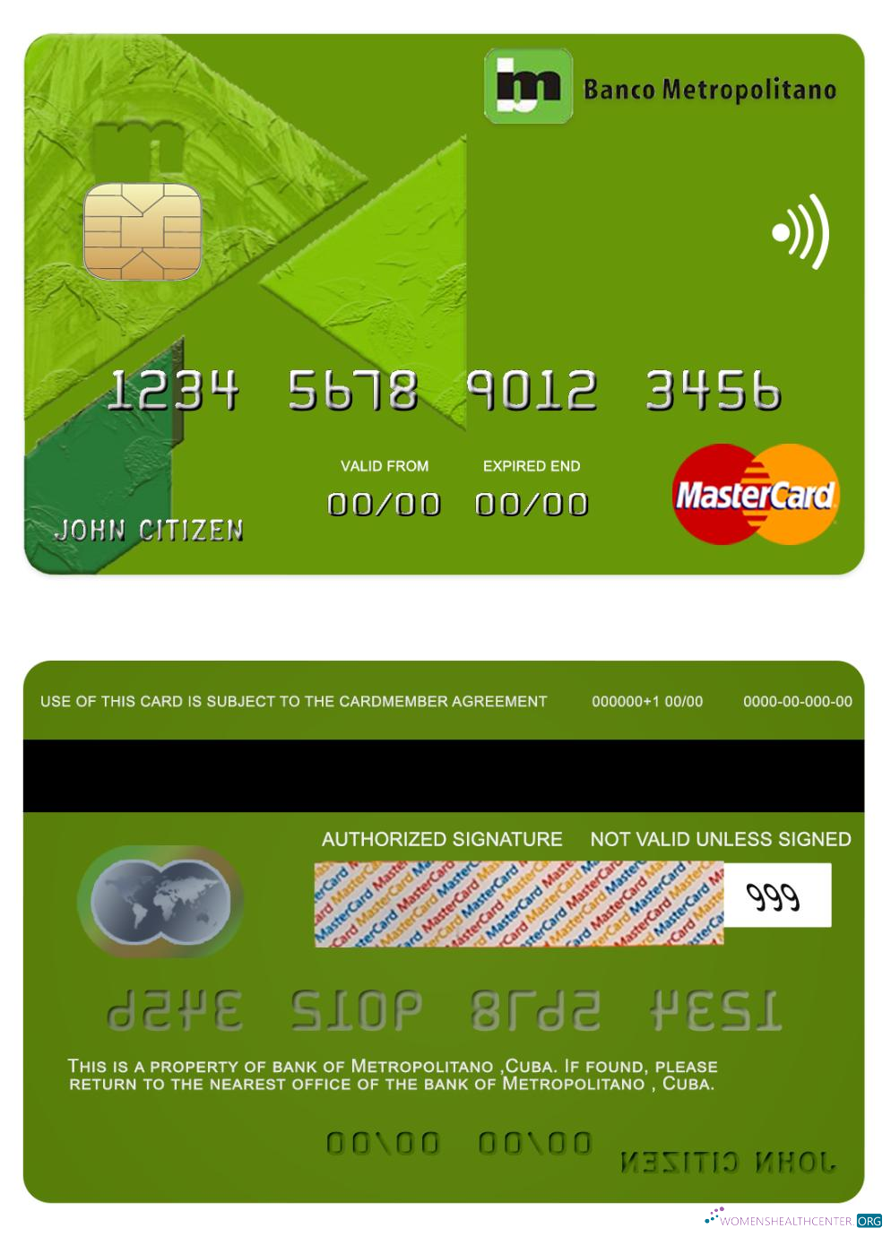 Download Cuba Metropolitano bank mastercard Photoshop template